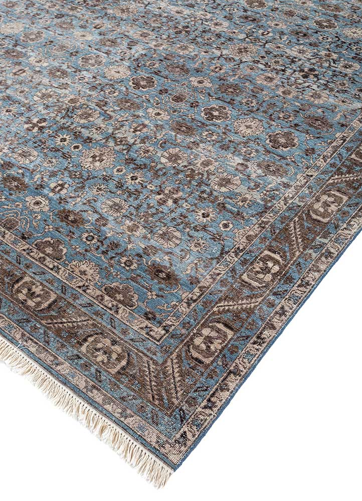 someplace in time blue afghan wool hand knotted Rug - FloorShot