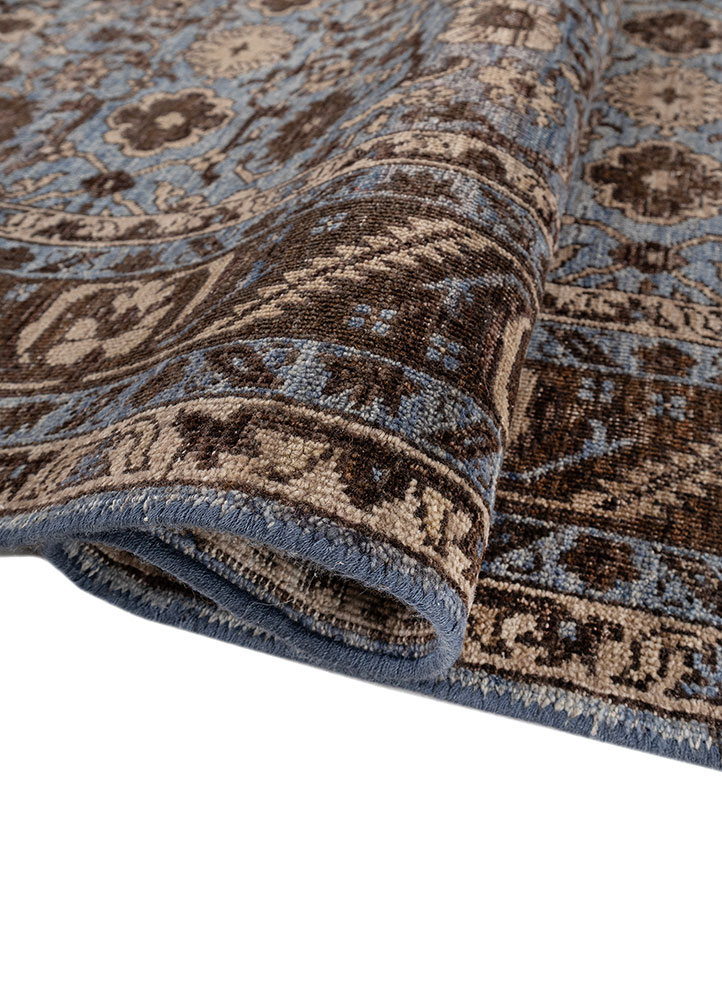 someplace in time blue afghan wool hand knotted Rug - FloorShot
