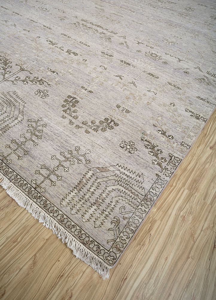 viscaya beige and brown afghan wool hand knotted Rug - FloorShot