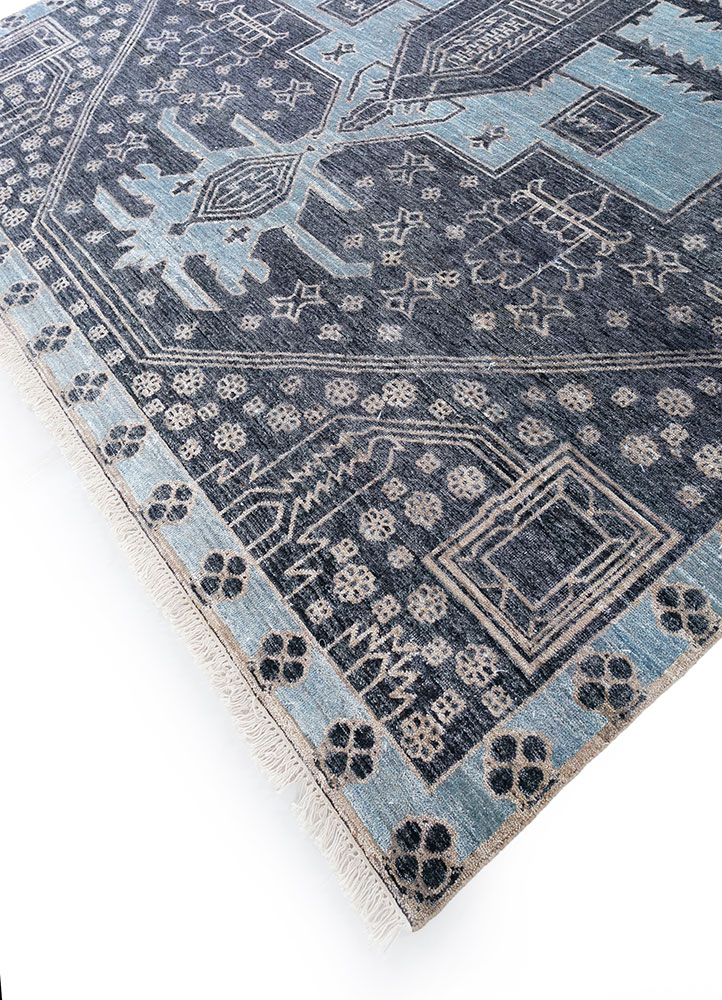 thyme blue afghan wool hand knotted Rug - FloorShot