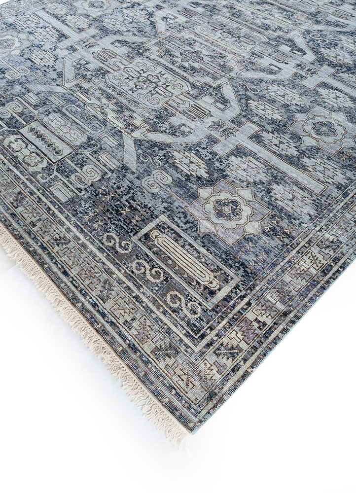 viscaya blue afghan wool hand knotted Rug - FloorShot