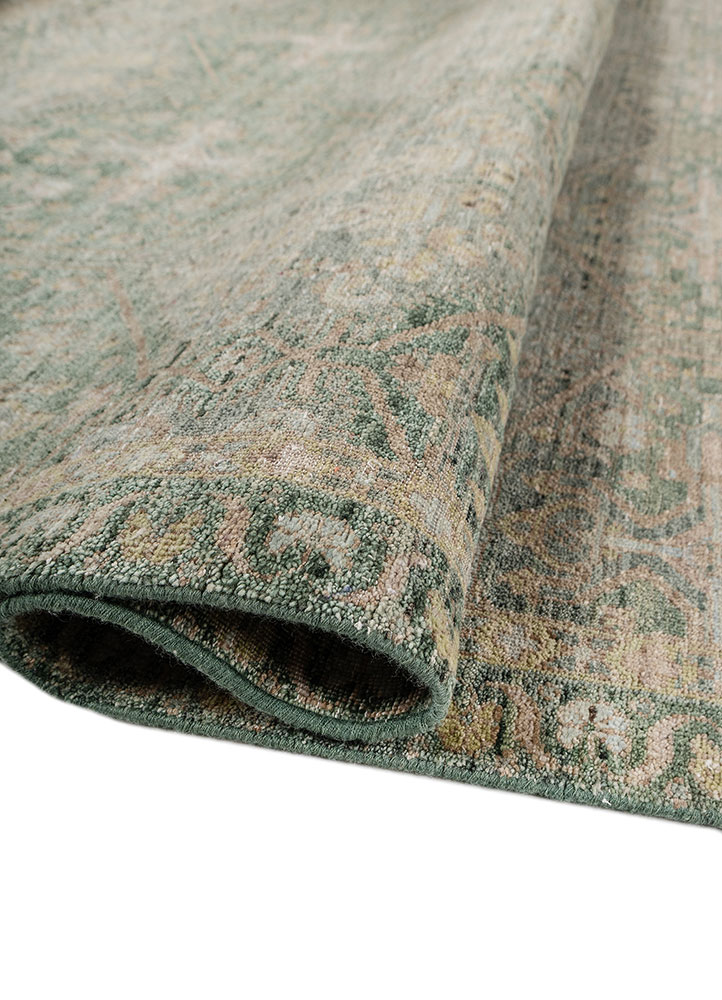 someplace in time green afghan wool hand knotted Rug - FloorShot