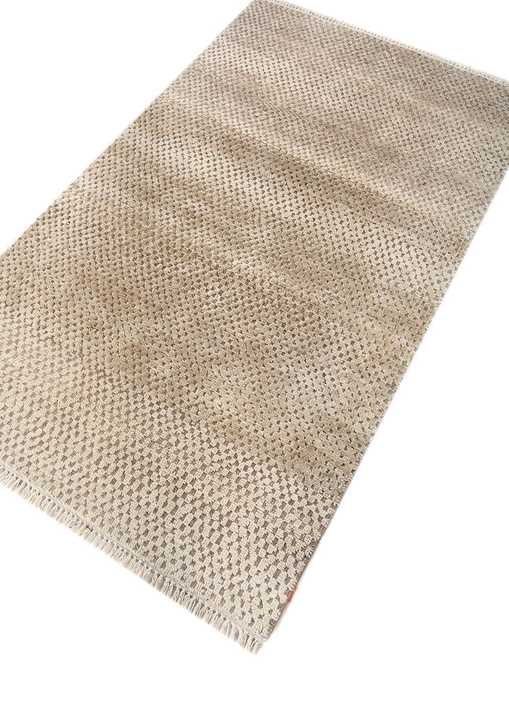 manifest beige and brown wool and silk hand knotted Rug - FloorShot