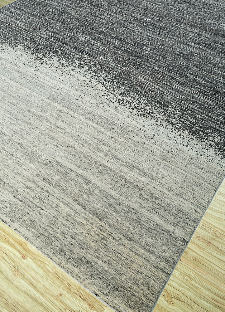 hidden by kavi grey and black wool hand knotted Rug - FloorShot