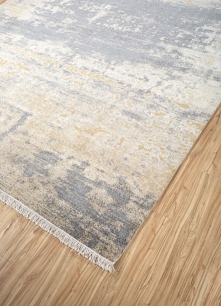 entropy ivory wool and silk hand knotted Rug - FloorShot