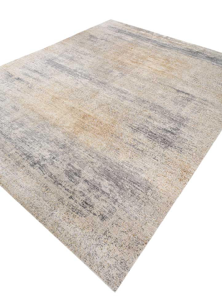 entropy ivory wool and silk hand knotted Rug - FloorShot