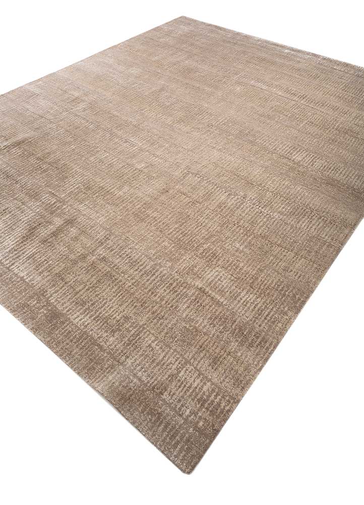 azalea beige and brown wool and silk hand knotted Rug - FloorShot