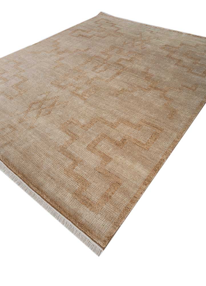 thyme beige and brown wool and silk hand knotted Rug - FloorShot