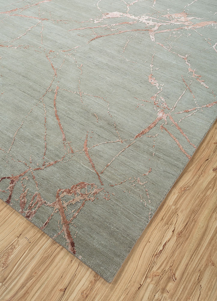 urban pause by kavi green wool and silk hand knotted Rug - FloorShot