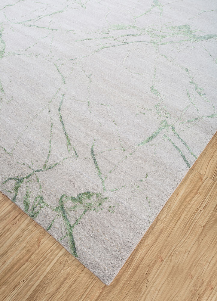 urban pause by kavi ivory wool and silk hand knotted Rug - FloorShot