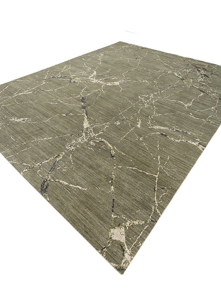 urban pause by kavi green wool and silk hand knotted Rug - FloorShot