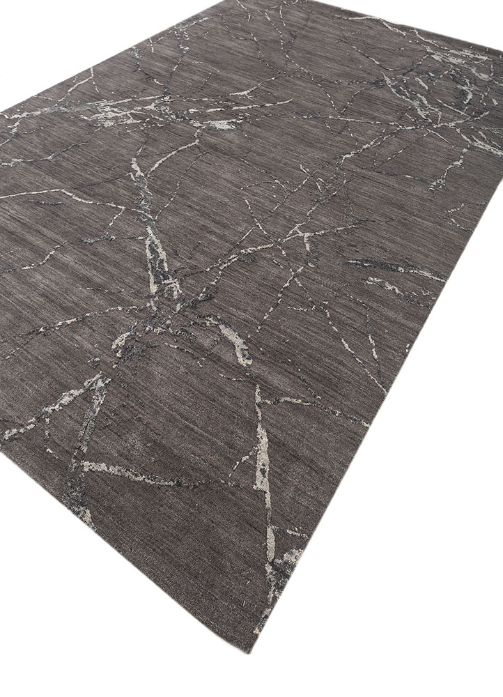 urban pause by kavi grey and black wool and silk hand knotted Rug - FloorShot