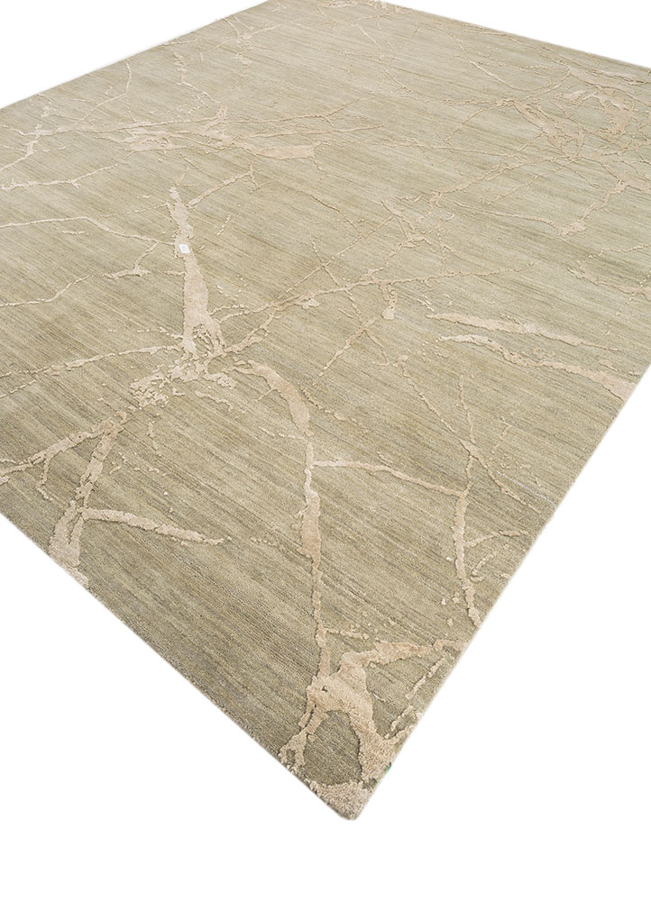 urban pause by kavi green wool and silk hand knotted Rug - FloorShot