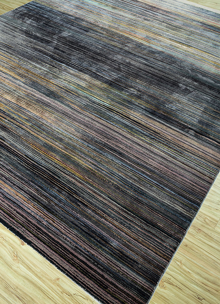 hidden by kavi grey and black wool and silk hand knotted Rug - FloorShot