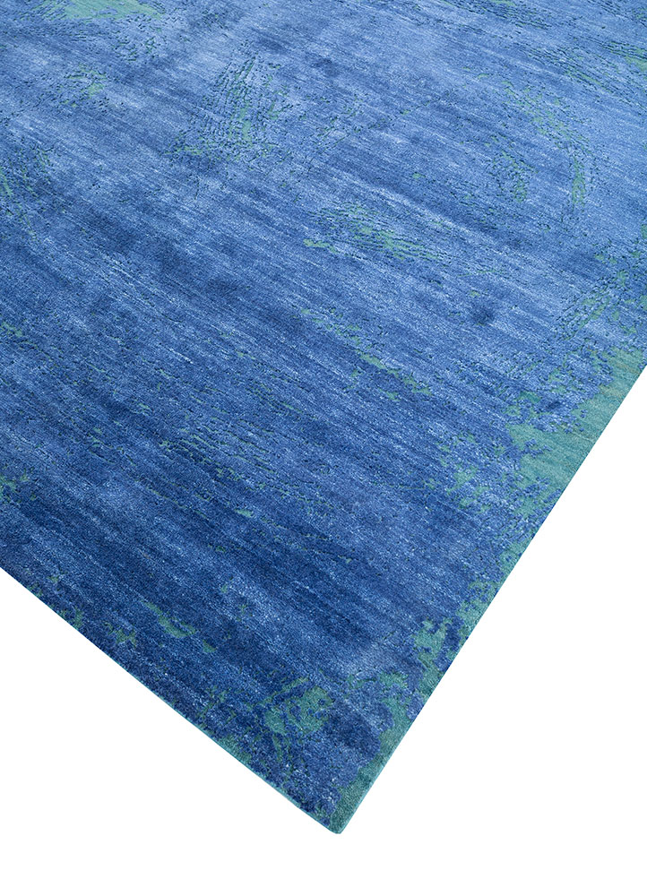 free verse by kavi blue silk hand knotted Rug - FloorShot