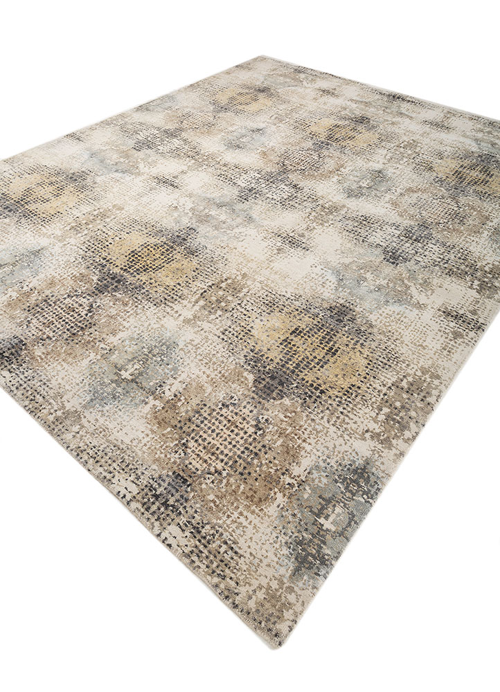 hidden by kavi ivory wool and silk hand knotted Rug - FloorShot