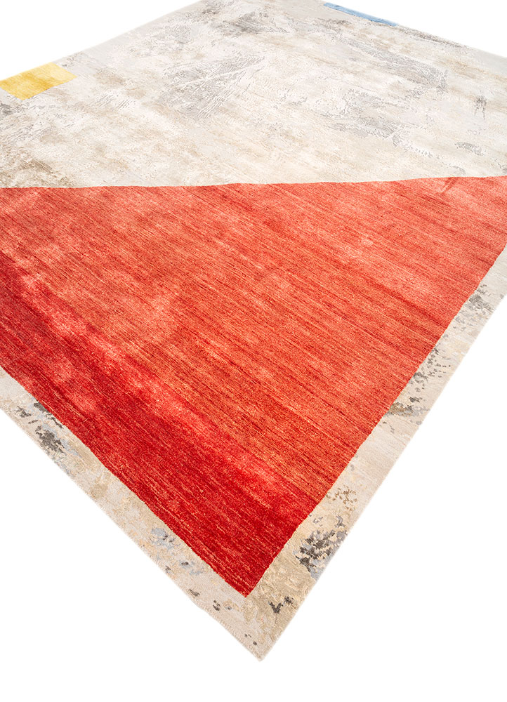 aakar by kavi ivory wool and silk hand knotted Rug - FloorShot