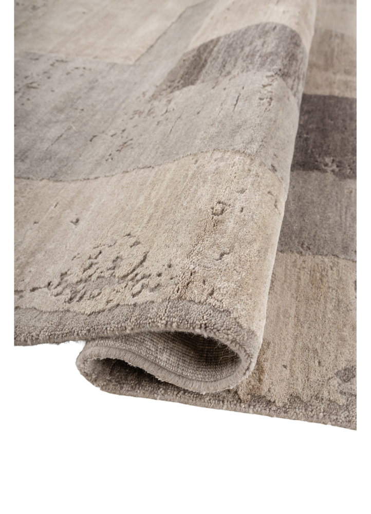 unfold by kavi beige and brown wool and silk hand knotted Rug - FloorShot