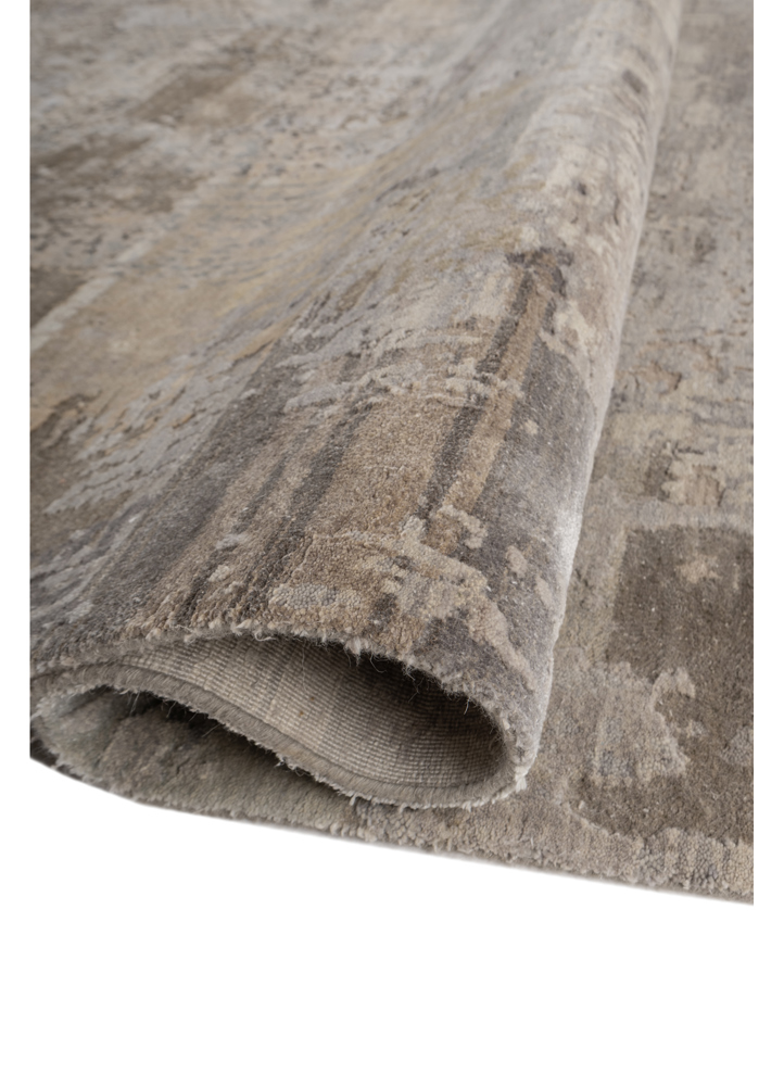 aprezo beige and brown wool and silk hand knotted Rug - FloorShot