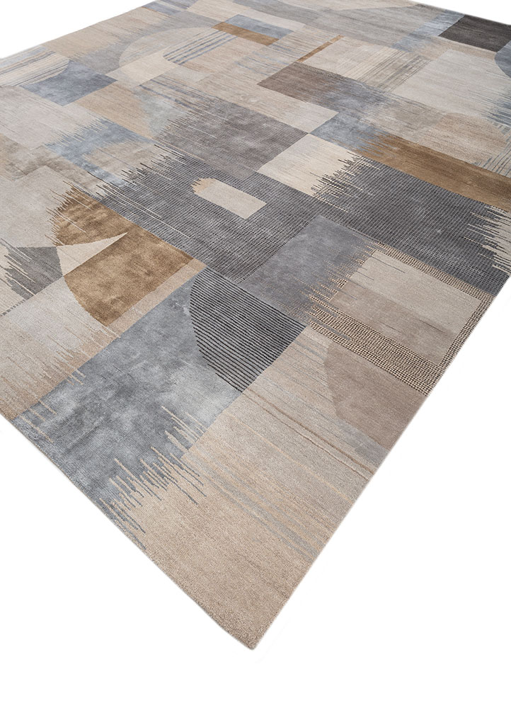 aakar by kavi grey and black wool and silk hand knotted Rug - FloorShot
