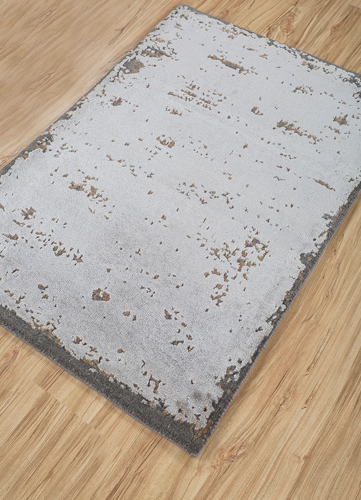 urban pause by kavi grey and black wool and silk hand knotted Rug - FloorShot