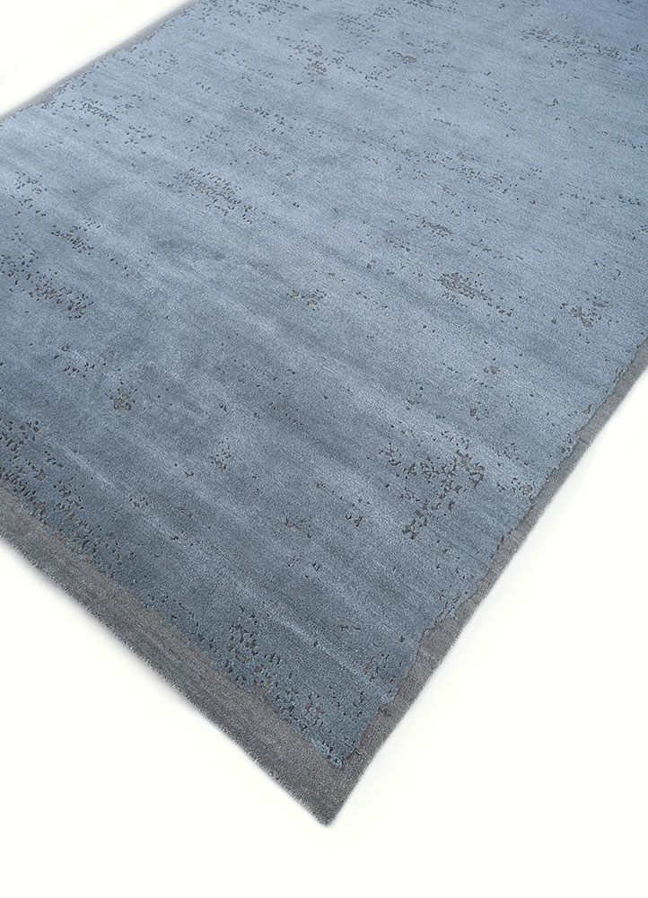 urban pause by kavi blue wool and silk hand knotted Rug - FloorShot