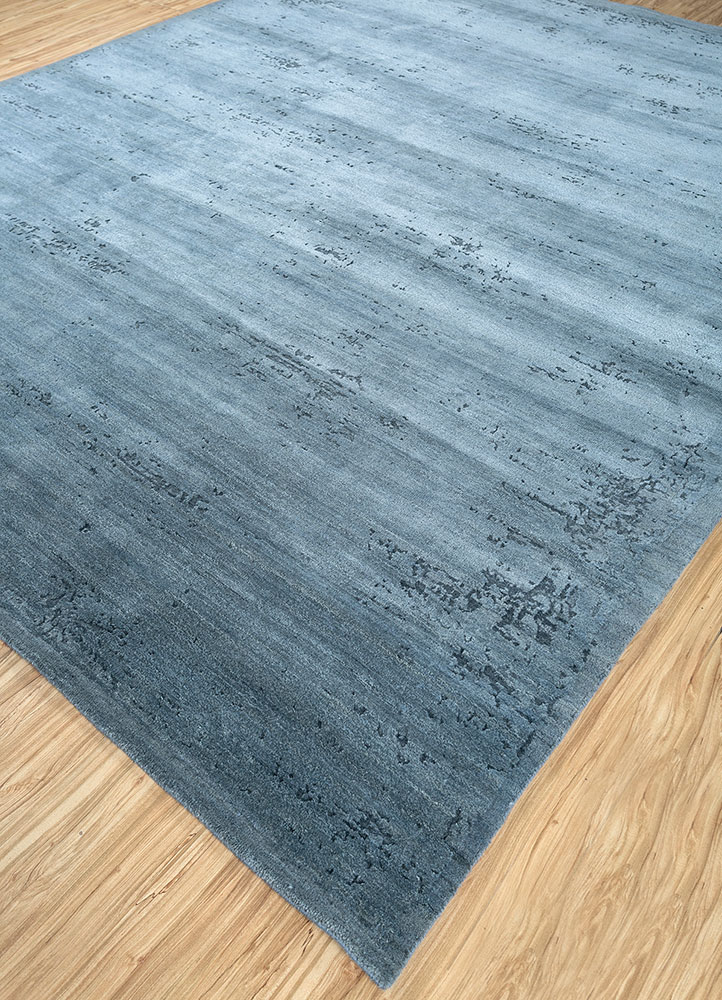 urban pause by kavi blue wool and silk hand knotted Rug - FloorShot