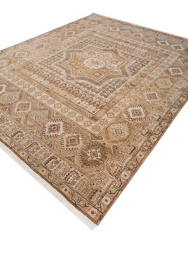 erbe beige and brown afghan wool hand knotted Rug - FloorShot