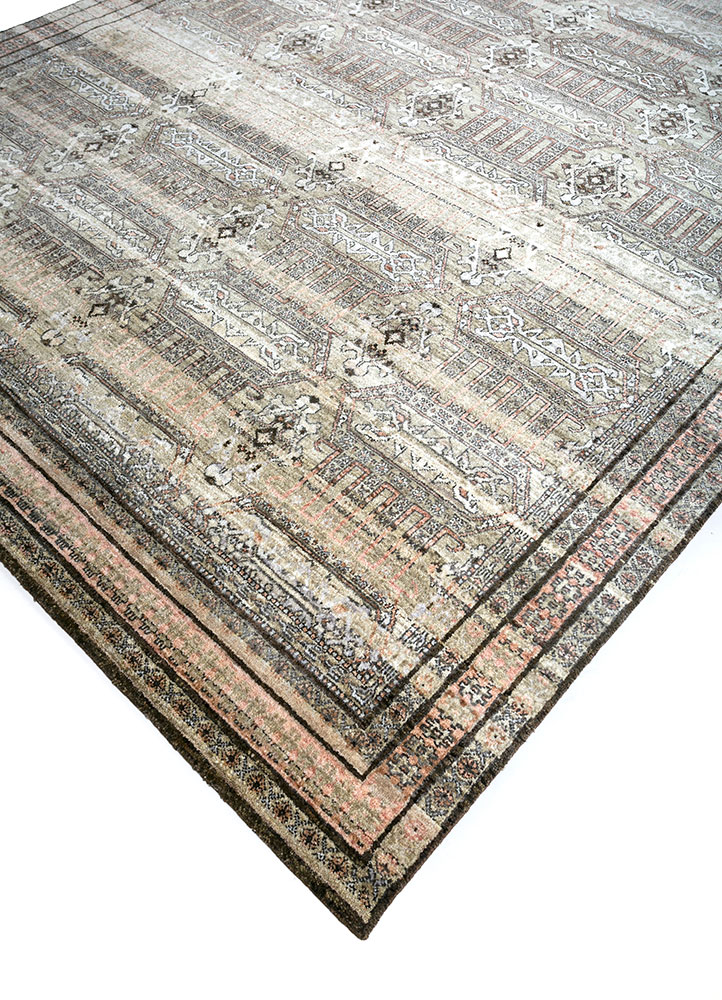 viscaya beige and brown afghan wool hand knotted Rug - FloorShot