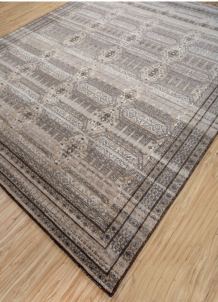 viscaya beige and brown afghan wool hand knotted Rug - FloorShot