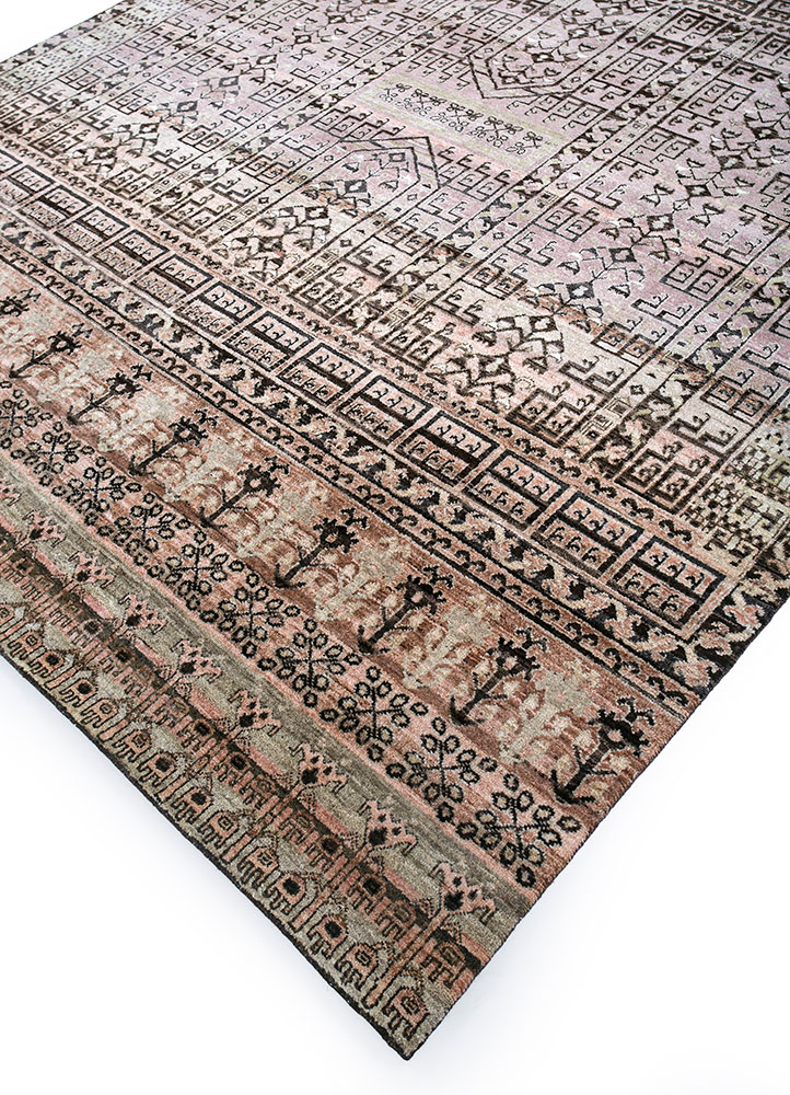 viscaya beige and brown afghan wool hand knotted Rug - FloorShot