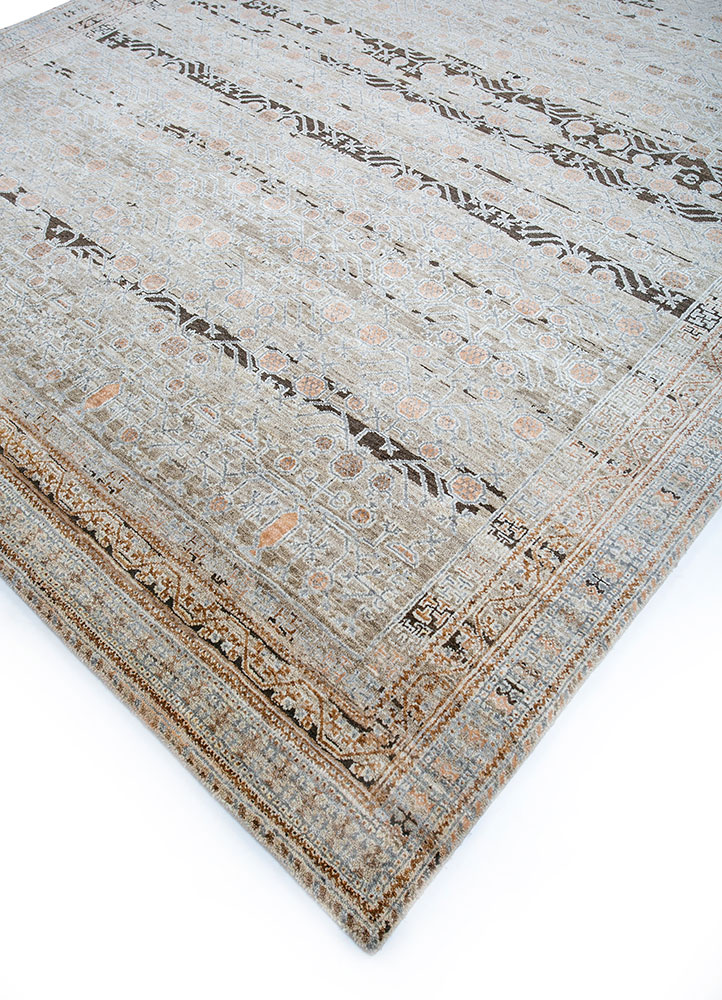 viscaya beige and brown afghan wool hand knotted Rug - FloorShot