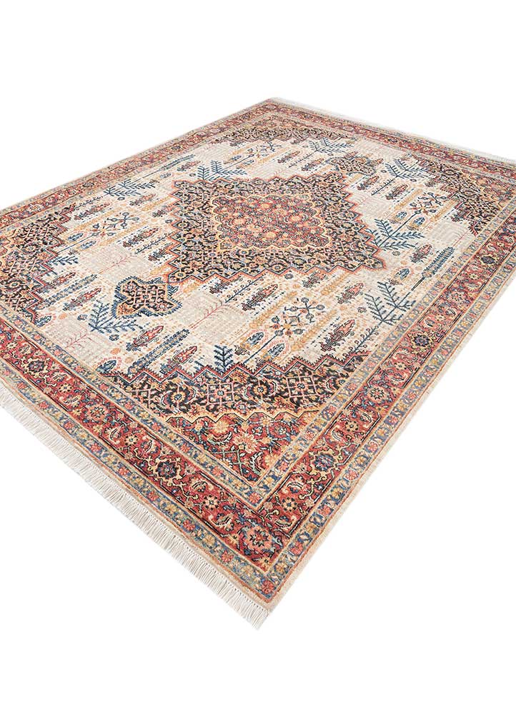 gulnar ivory afghan wool hand knotted Rug - FloorShot