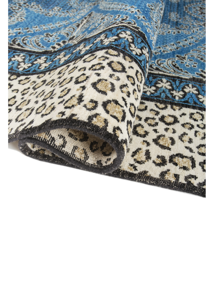 gilded age blue afghan wool hand knotted Rug - FloorShot
