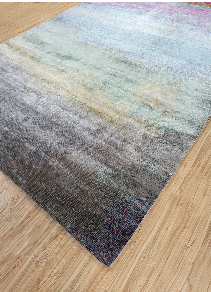 afterglow by kavi grey and black wool and bamboo silk hand knotted Rug - FloorShot
