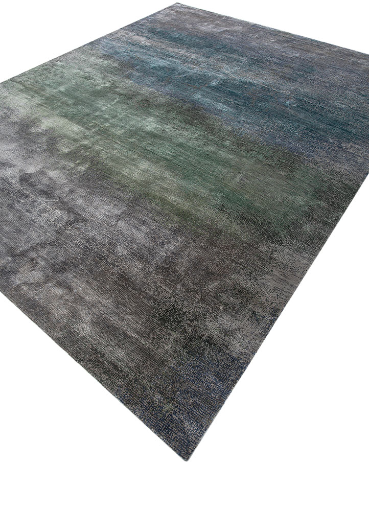 afterglow by kavi grey and black bamboo silk hand knotted Rug - FloorShot