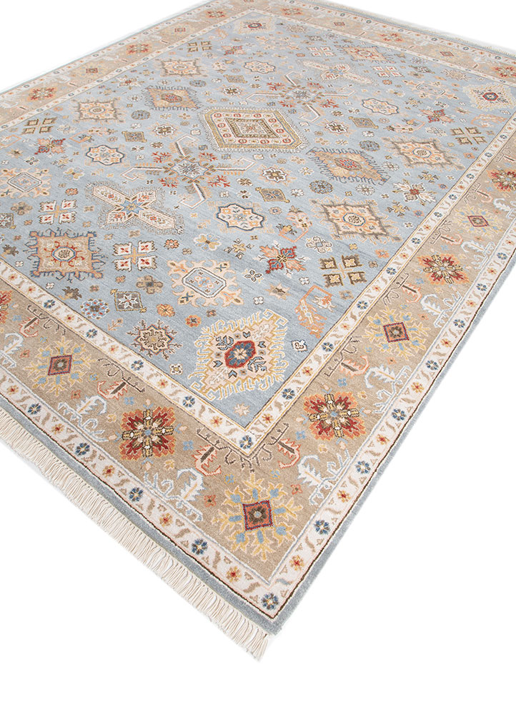savana blue wool hand knotted Rug - FloorShot