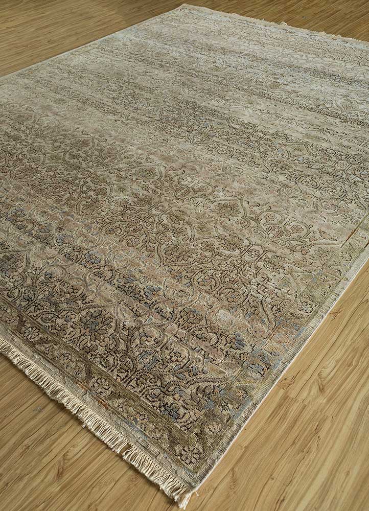 viscaya beige and brown afghan wool and silk hand knotted Rug - FloorShot