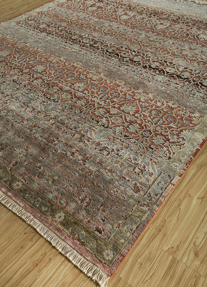 viscaya beige and brown afghan wool and silk hand knotted Rug - FloorShot