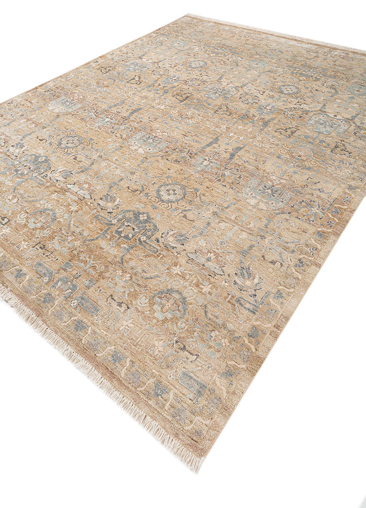 viscaya gold afghan wool and silk hand knotted Rug - FloorShot