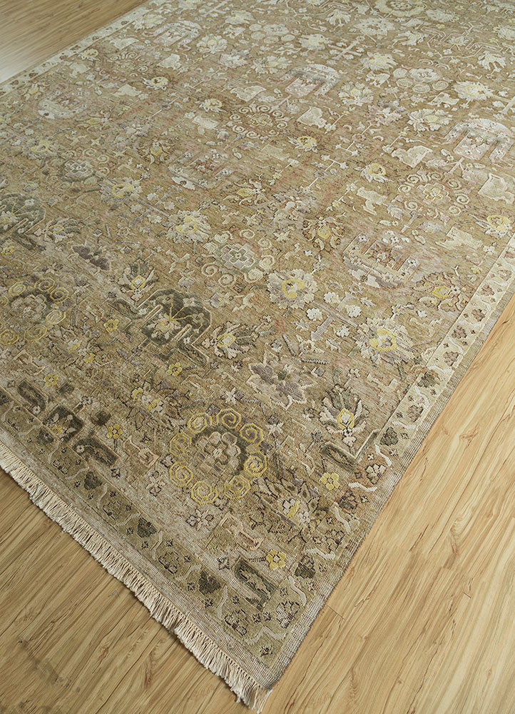 viscaya gold afghan wool and silk hand knotted Rug - FloorShot
