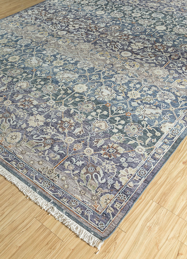 viscaya blue afghan wool and silk hand knotted Rug - FloorShot