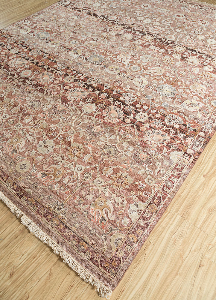 viscaya red and orange afghan wool and silk hand knotted Rug - FloorShot