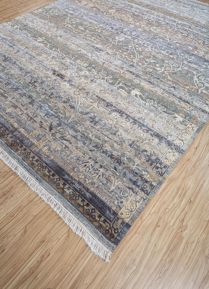 viscaya beige and brown afghan wool and silk hand knotted Rug - FloorShot