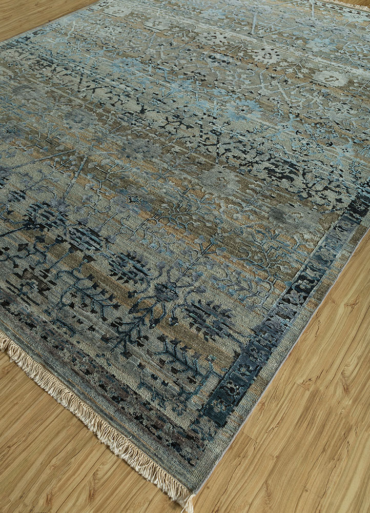 viscaya blue afghan wool and silk hand knotted Rug - FloorShot
