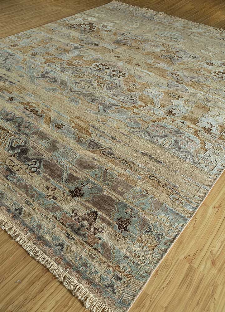 viscaya beige and brown afghan wool and silk hand knotted Rug - FloorShot