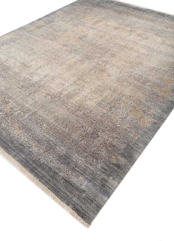 far east grey and black afghan wool and silk hand knotted Rug - FloorShot