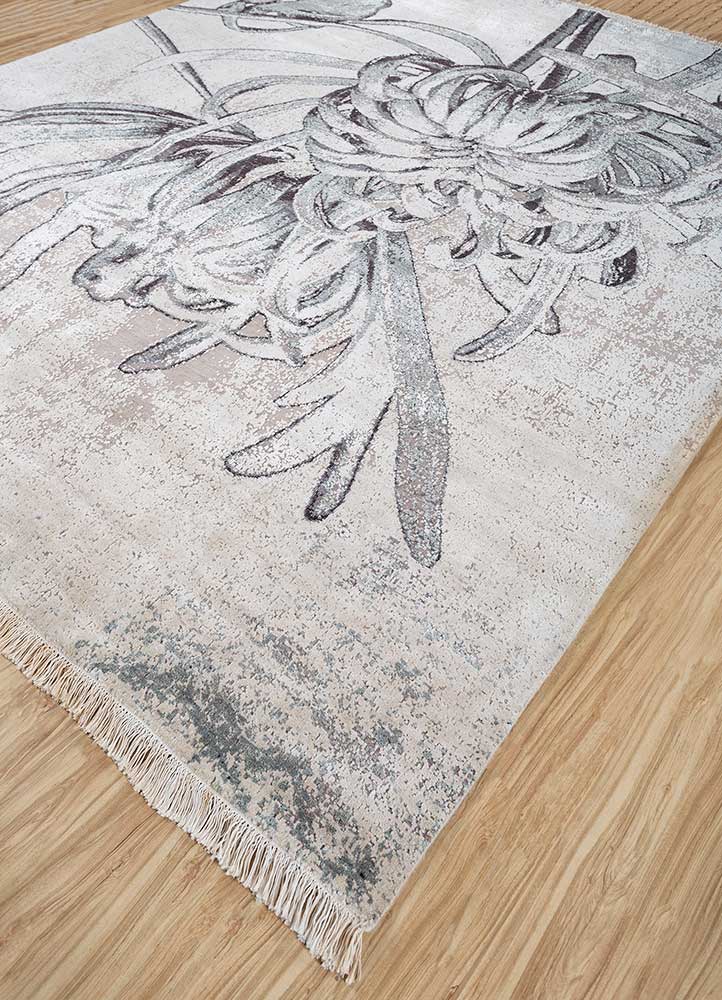 entropy ivory afghan wool and silk hand knotted Rug - FloorShot