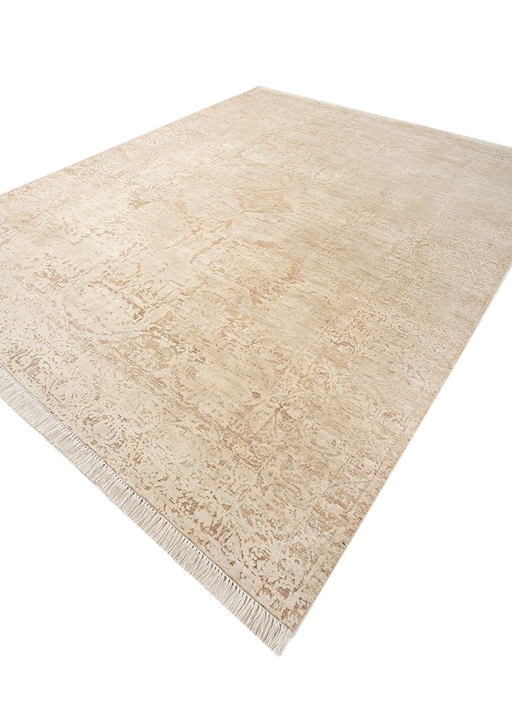 far east beige and brown afghan wool and silk hand knotted Rug - FloorShot