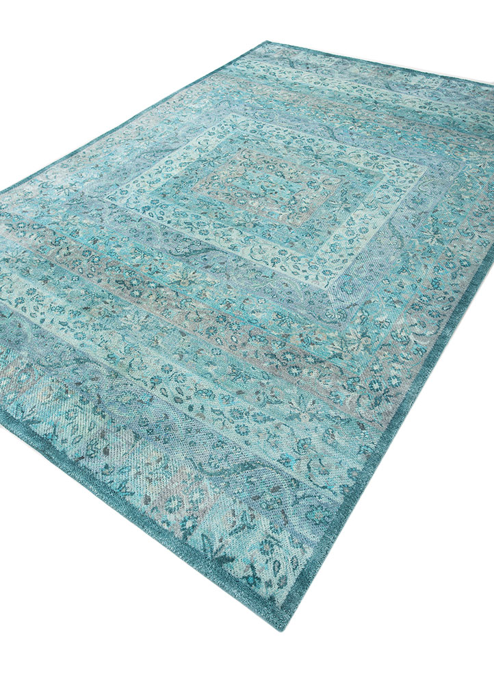 far pavilions blue wool and silk hand knotted Rug - FloorShot